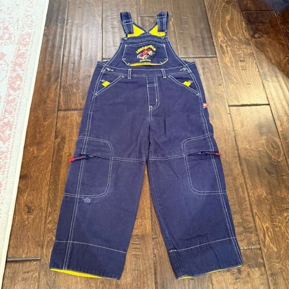 Vintage LEGO Denim Cargo Embroidered Overalls Kids size 4T Back To School Y2K
